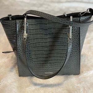 Calvin Klein tote/crossbody bag - dark gray faux croc embossed w/ silver accents